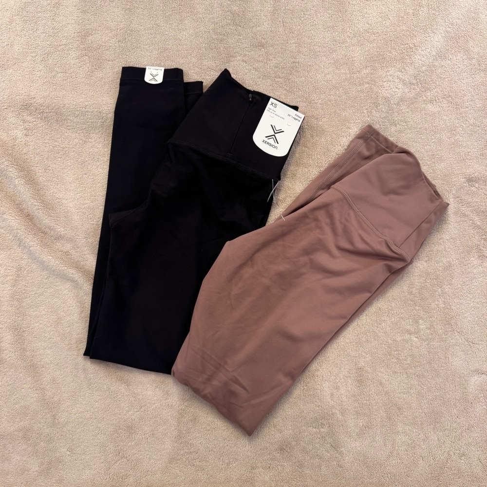 2Pk High Rise Sculpt Yoga Pilates Athleisure Leggings Black & Mauve XS NWT